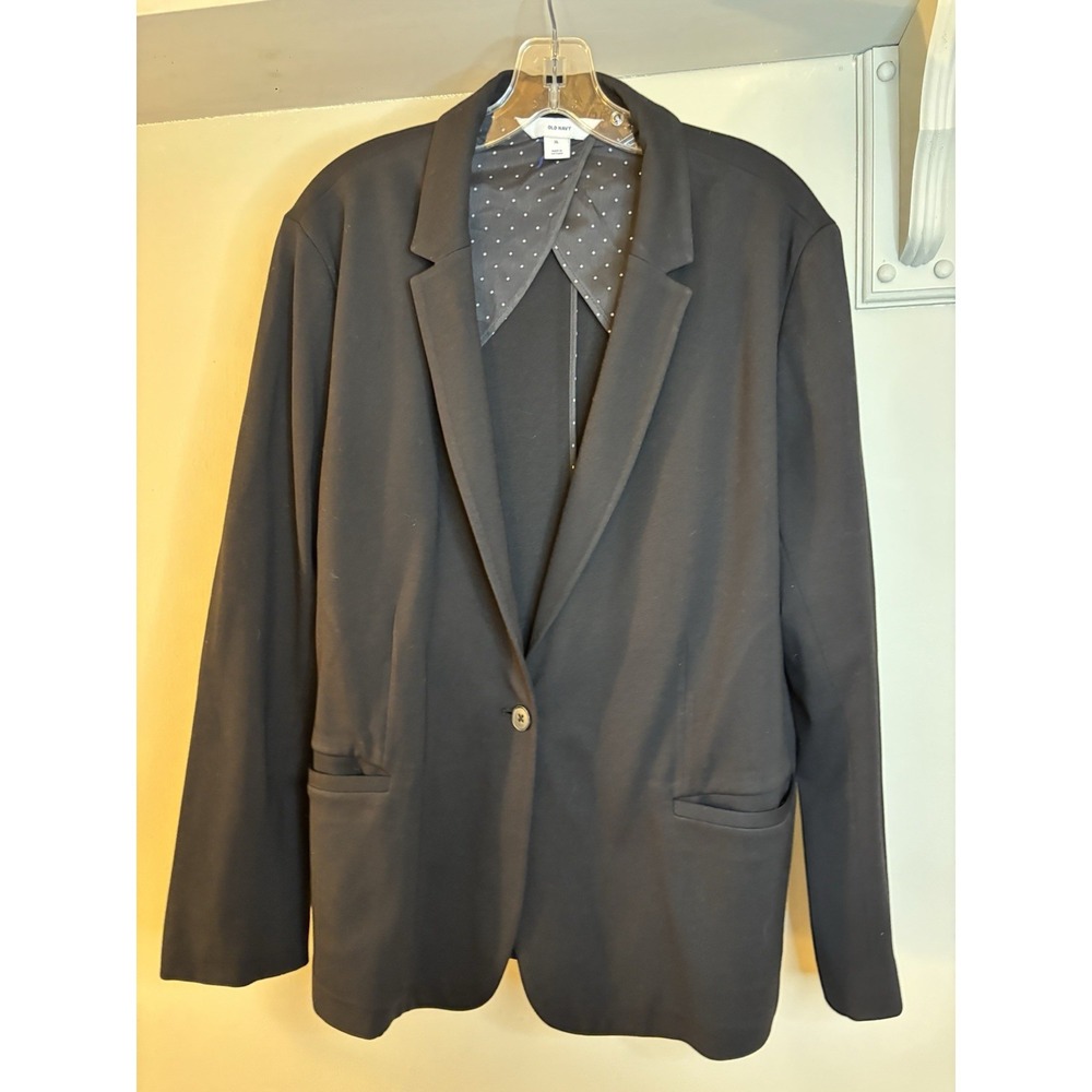 OLD NAVY Black Ponte Knit Blazer Jacket XL Office Career Stretch Comfortable